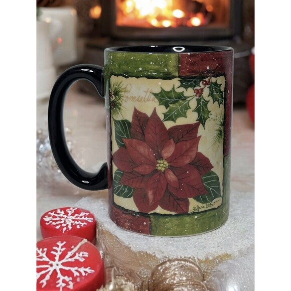 Annie LaPoint Poinsettia Christmas Coffee Mug Ceramic Double Sided by Carson - Picture 2 of 6